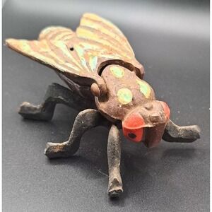 VTG Cast Iron Metal Fly Bug Ashtray Match Holder Trinket Box 4" Paperweight